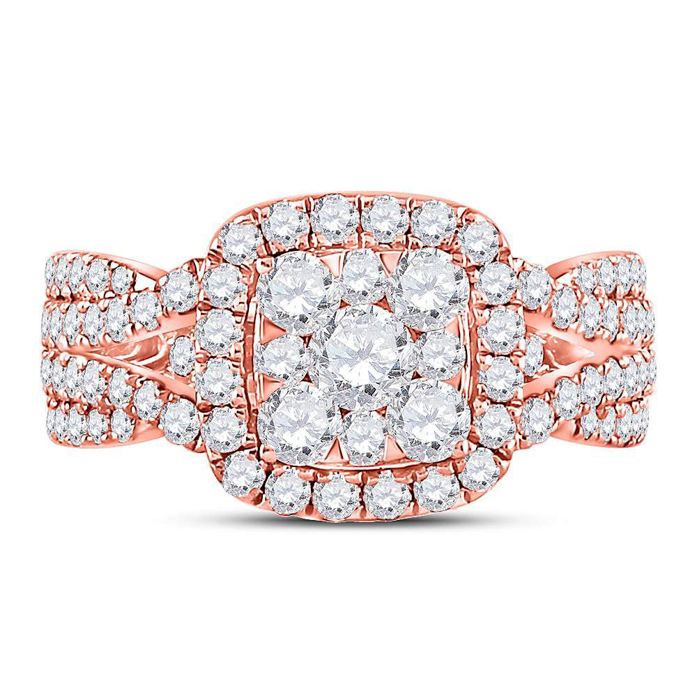 14kt Rose Gold Round Diamond Cluster Bridal Wedding Engagement Ring 2 Cttw