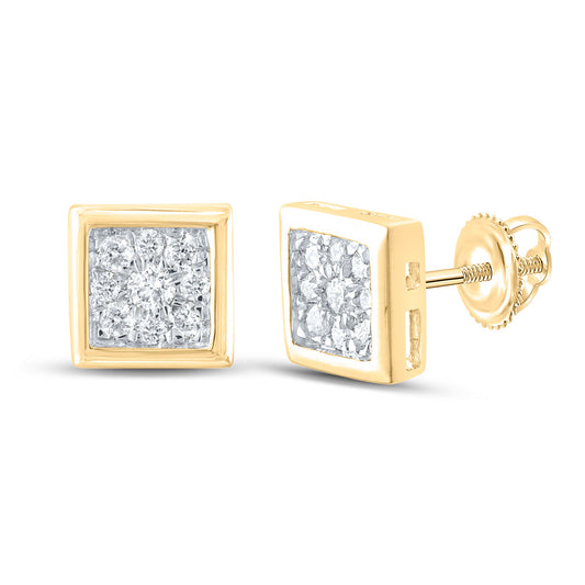 14kt Yellow Gold Mens Round Diamond Square Earrings 1/4 Cttw