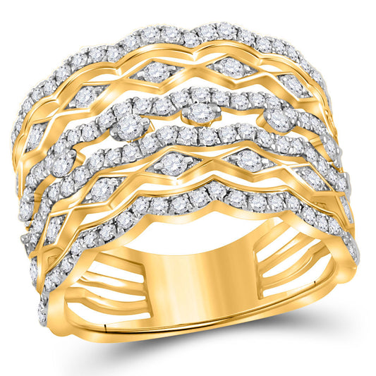 14kt Yellow Gold Womens Round Diamond Modern Geometric Band Ring 1-1/3 Cttw
