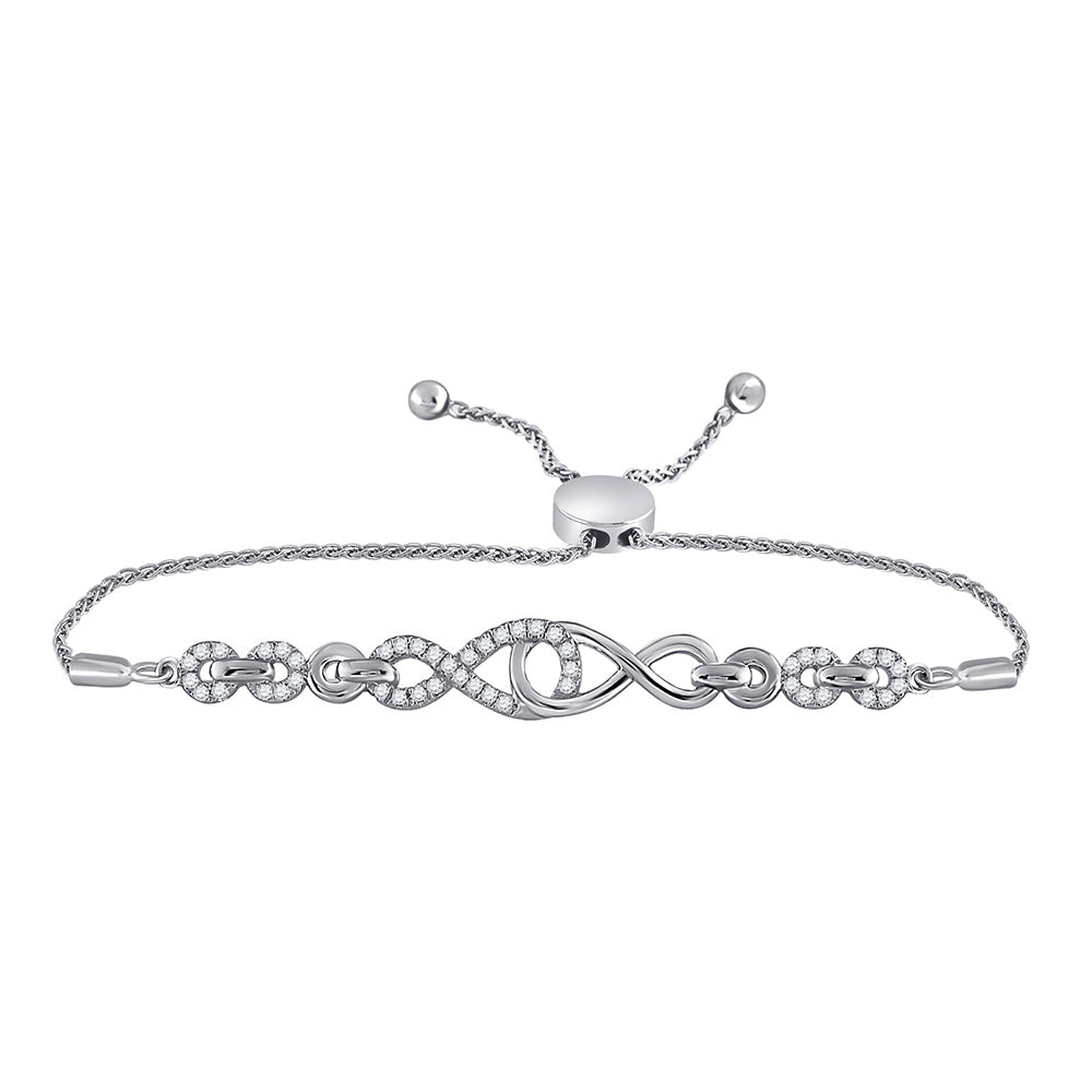 10kt White Gold Womens Round Diamond Linked Infinity Bolo Bracelet 1/4 Cttw