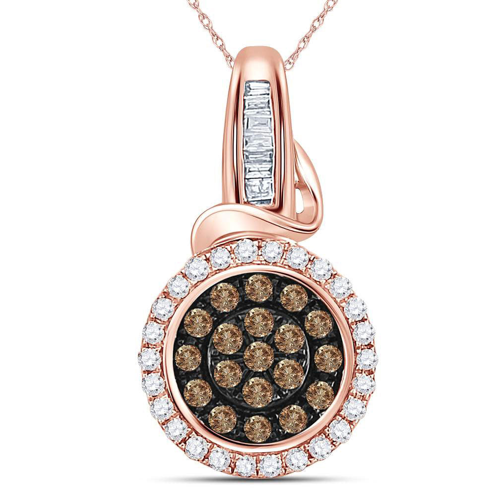14kt Rose Gold Womens Round Brown Diamond Circle Cluster Pendant 3/8 Cttw