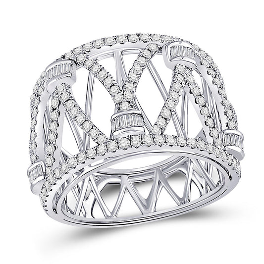 14kt White Gold Womens Round Diamond Modern Fashion Band Ring 1 Cttw