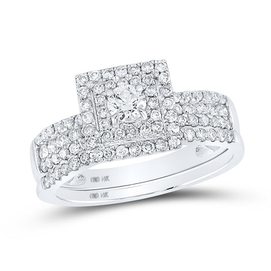 14kt White Gold Round Diamond Bridal Wedding Ring Band Set 7/8 Cttw