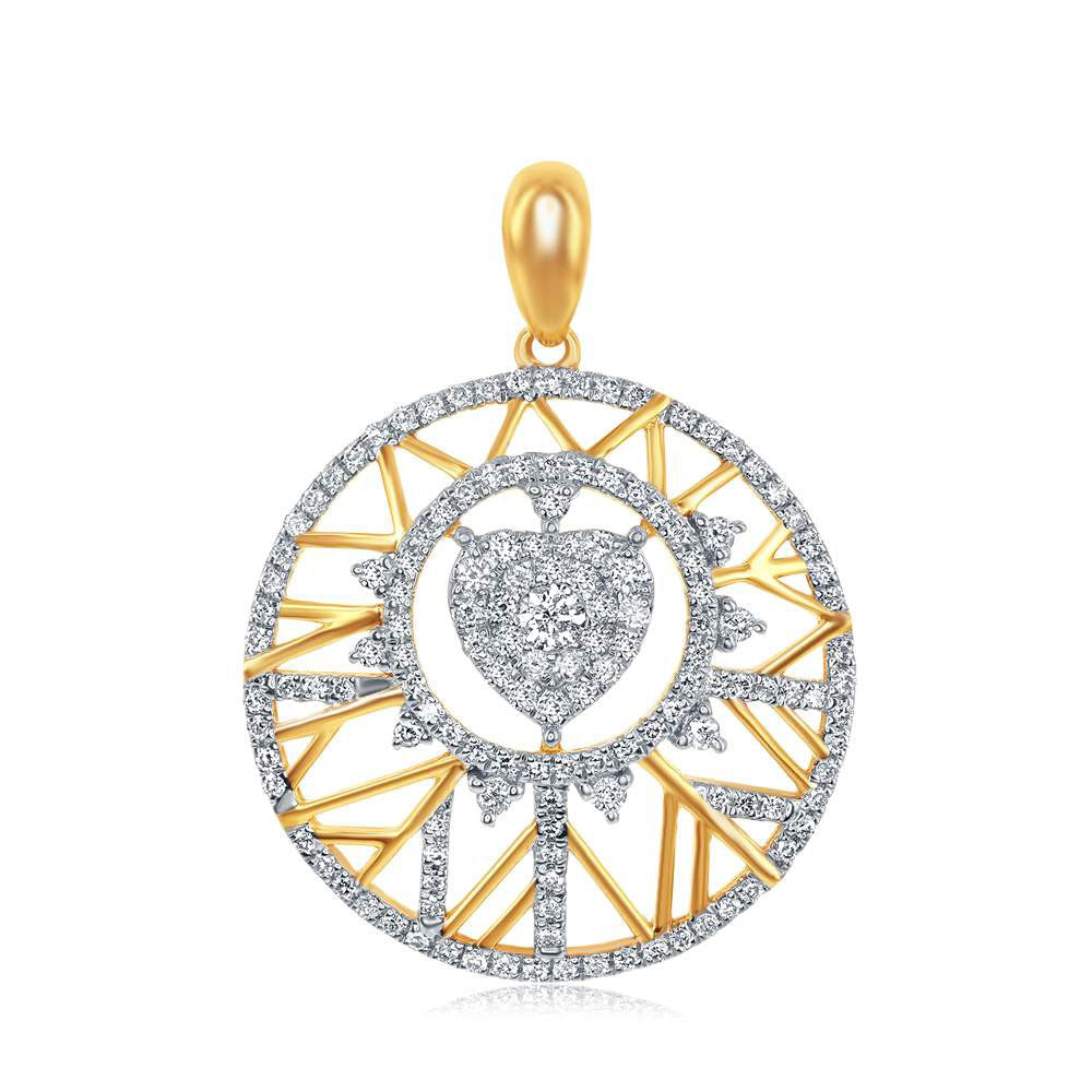 14kt Yellow Gold Womens Round Diamond Modern Starburst Heart Pendant 5/8 Cttw