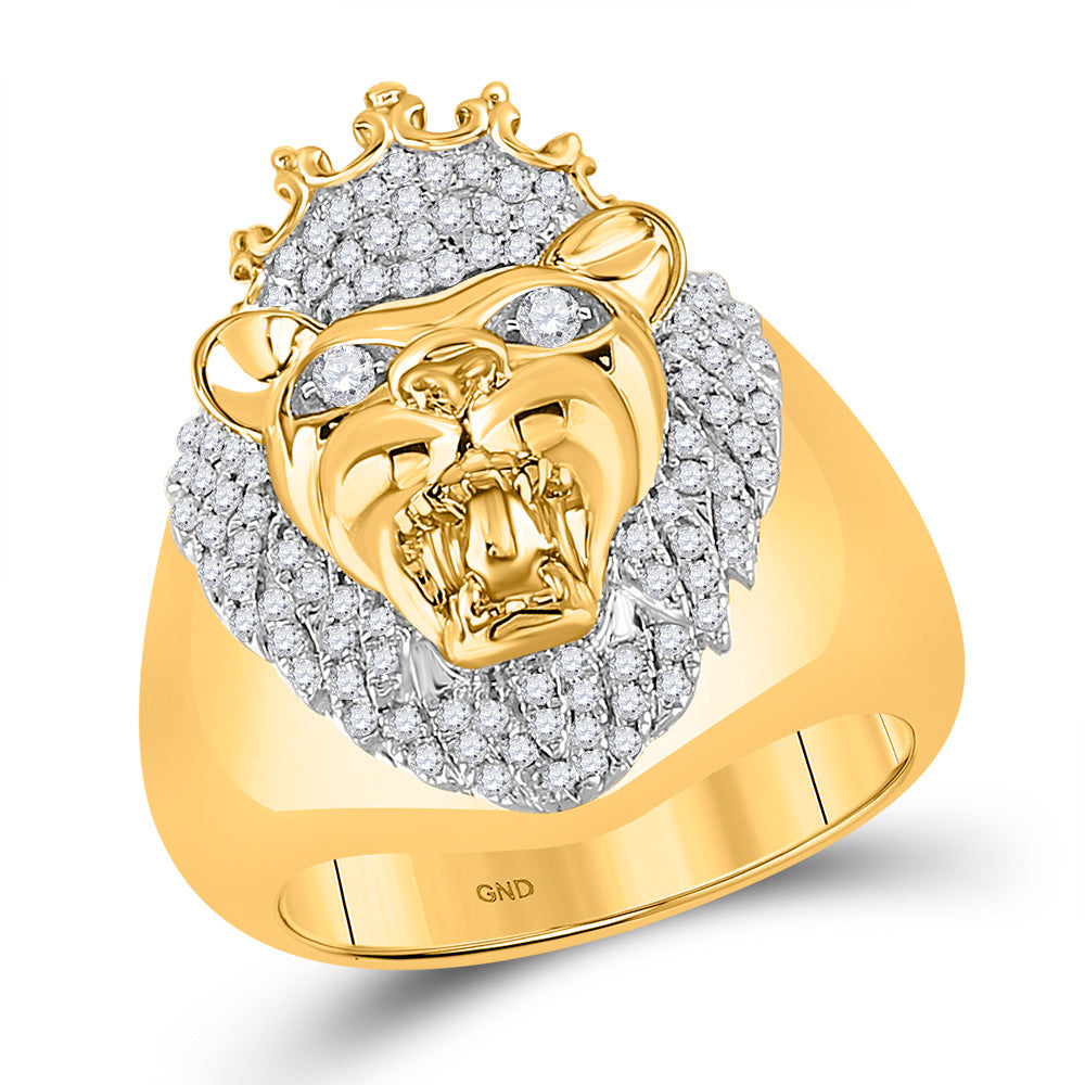 10kt Yellow Gold Mens Round Diamond Lion Fashion Ring 5/8 Cttw