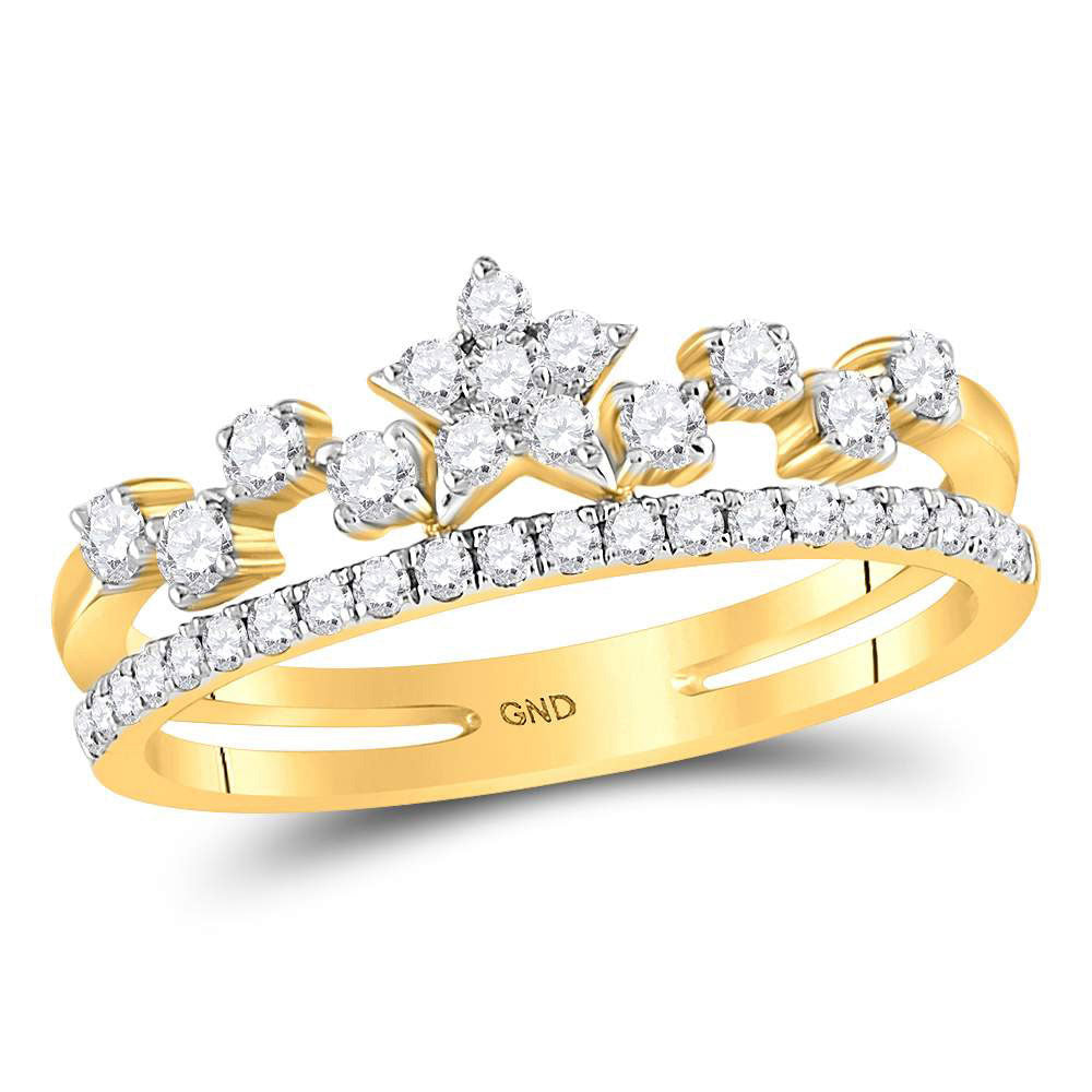 14kt Yellow Gold Womens Round Diamond Star Band Ring 3/8 Cttw
