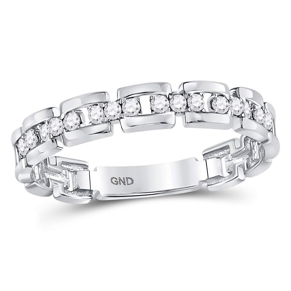 10kt White Gold Womens Round Diamond Rolo Link Stackable Band Ring 1/5 Cttw