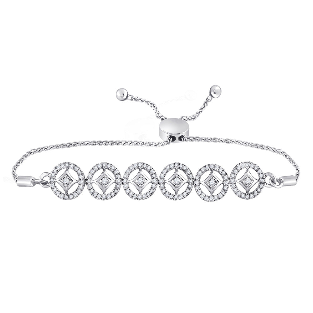 10kt White Gold Womens Round Diamond Joined Circles Bolo Bracelet 1/3 Cttw