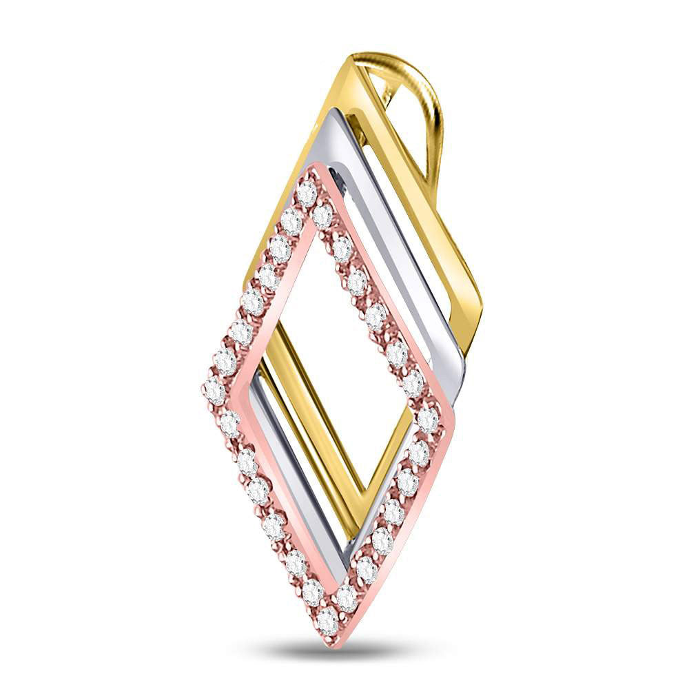 10kt Tri-Tone Gold Womens Round Diamond Diagonal Square Fashion Pendant 1/6 Cttw