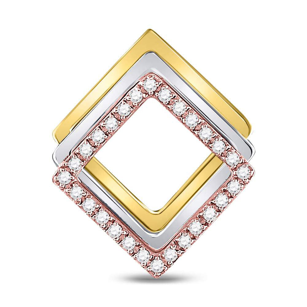 10kt Tri-Tone Gold Womens Round Diamond Diagonal Square Fashion Pendant 1/6 Cttw