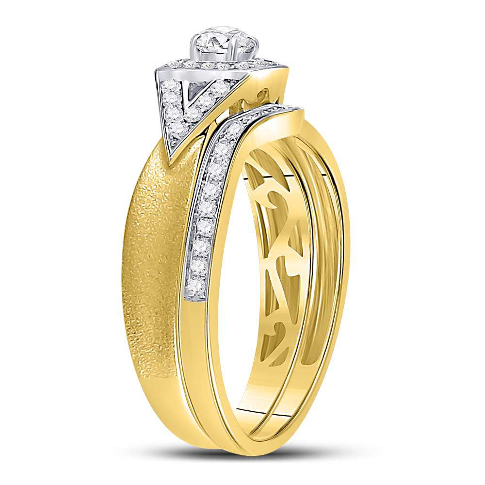 14kt Yellow Gold Round Diamond Bridal Wedding Ring Band Set 1/2 Cttw