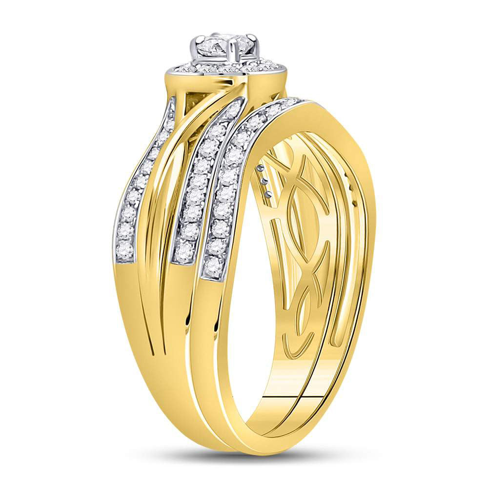 10kt Yellow Gold Round Diamond Bridal Wedding Ring Band Set 1/2 Cttw