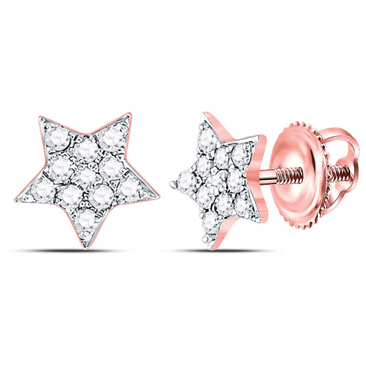 10kt Rose Gold Womens Round Diamond Star Earrings 1/6 Cttw