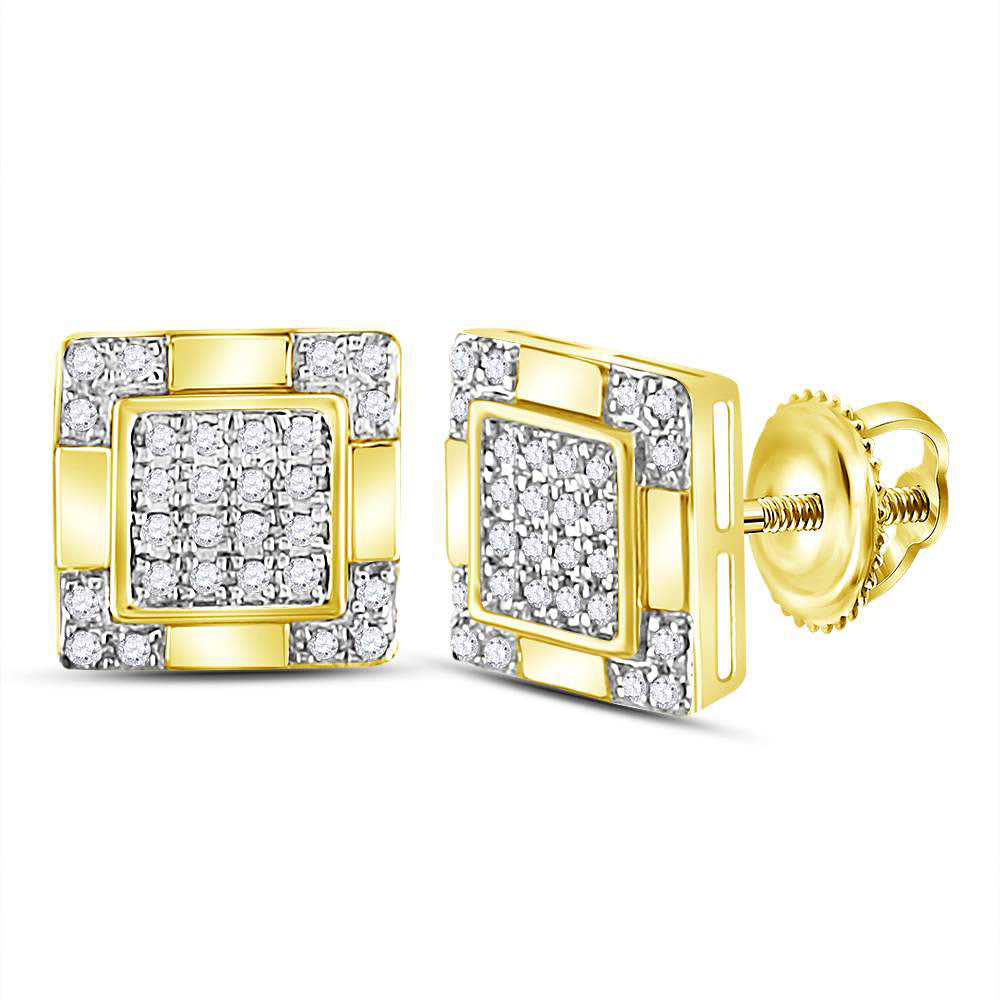 10kt Yellow Gold Mens Round Diamond Square Cluster Stud Earrings 1/6 Cttw