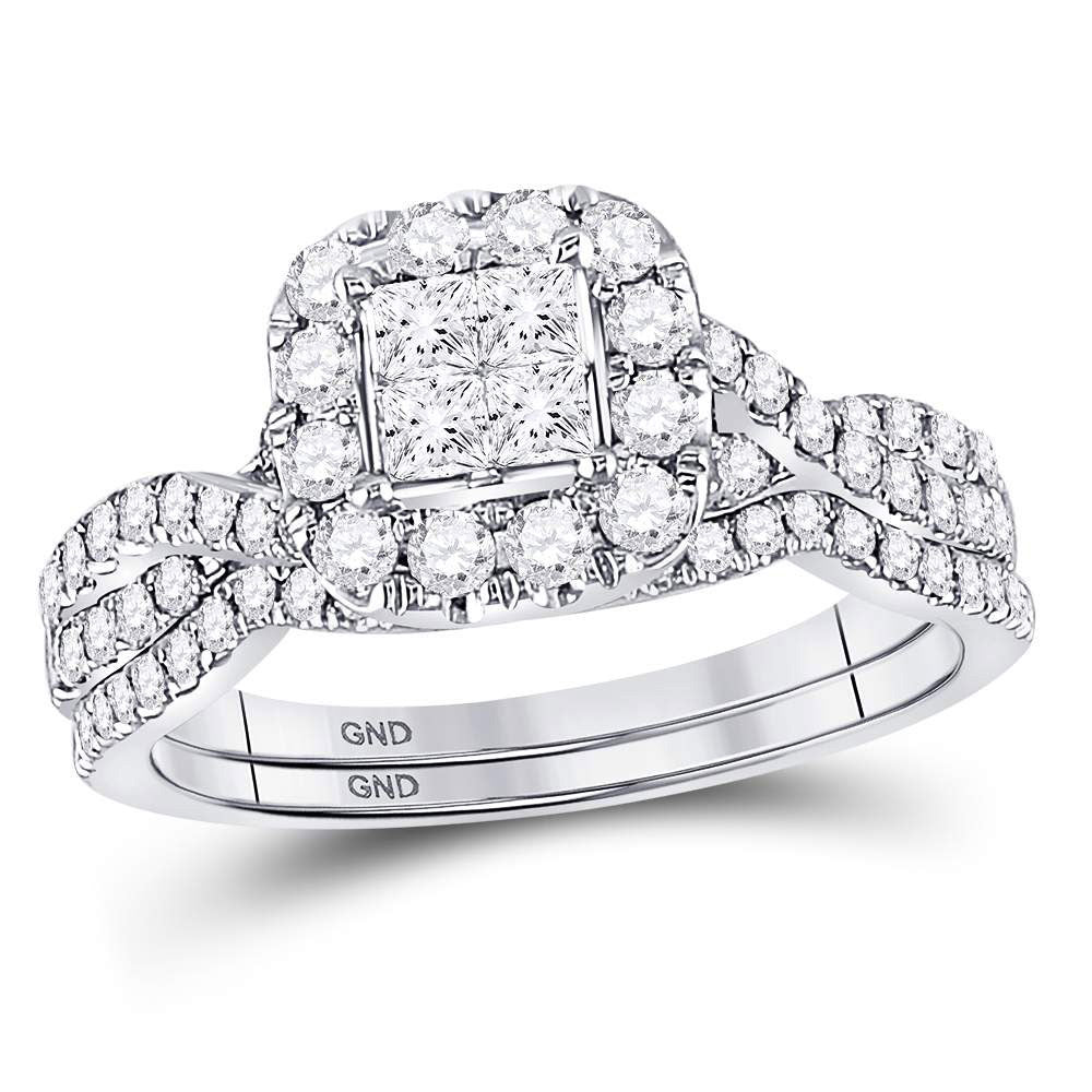 14kt White Gold Princess Diamond Bridal Wedding Ring Band Set 1 Cttw