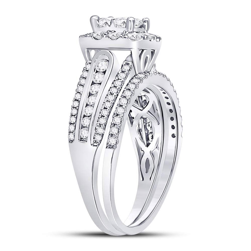 14kt White Gold Princess Diamond Bridal Wedding Ring Band Set 1 Cttw