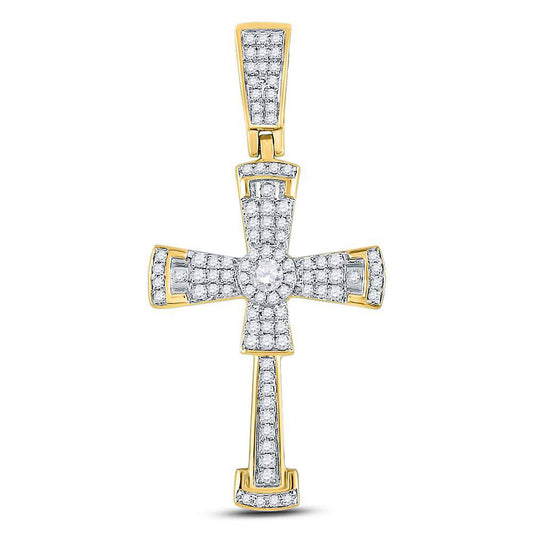 10kt Yellow Gold Mens Round Diamond Flared Cross Crucifix Charm Pendant 1/2 Cttw