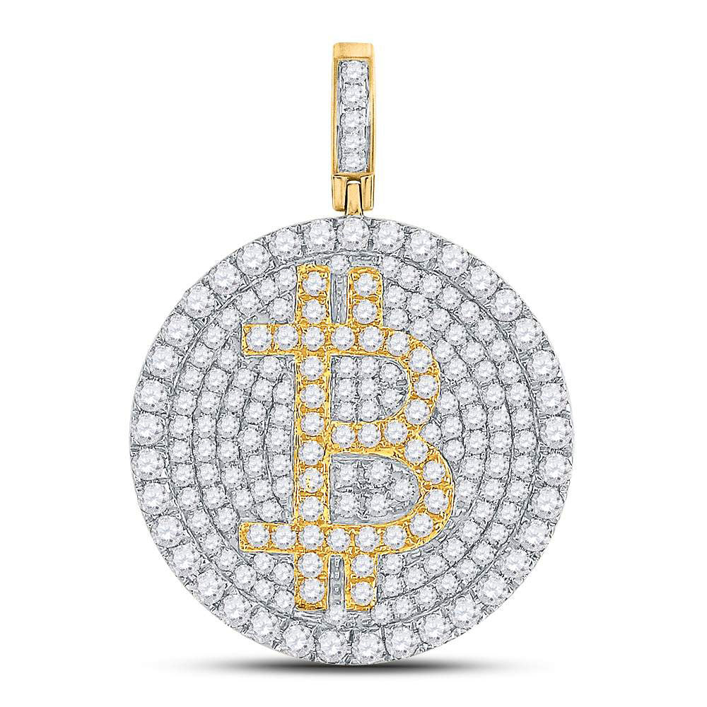 10kt Yellow Gold Mens Round Diamond Bitcoin Circle Charm Pendant 2-1/2 Cttw