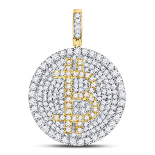 10kt Yellow Gold Mens Round Diamond Bitcoin Circle Charm Pendant 2-1/2 Cttw