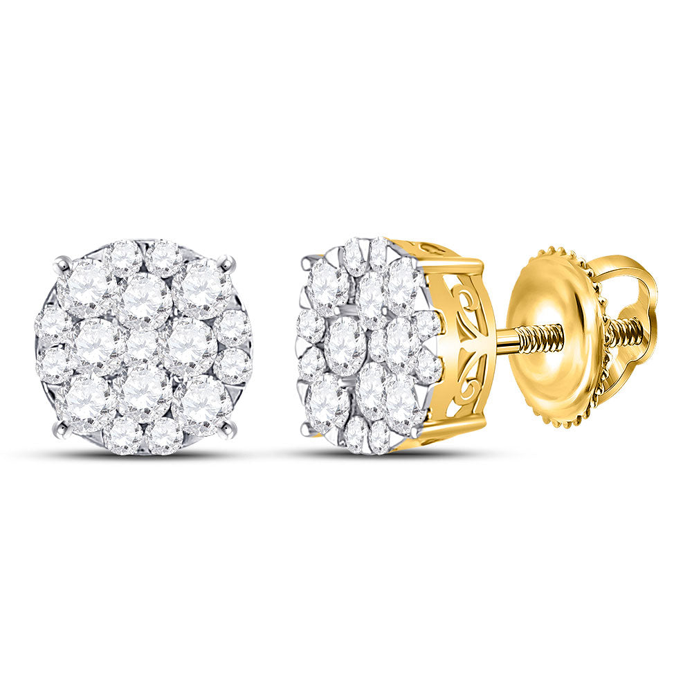 14kt Yellow Gold Womens Round Diamond Circle Cluster Earrings 1 Cttw