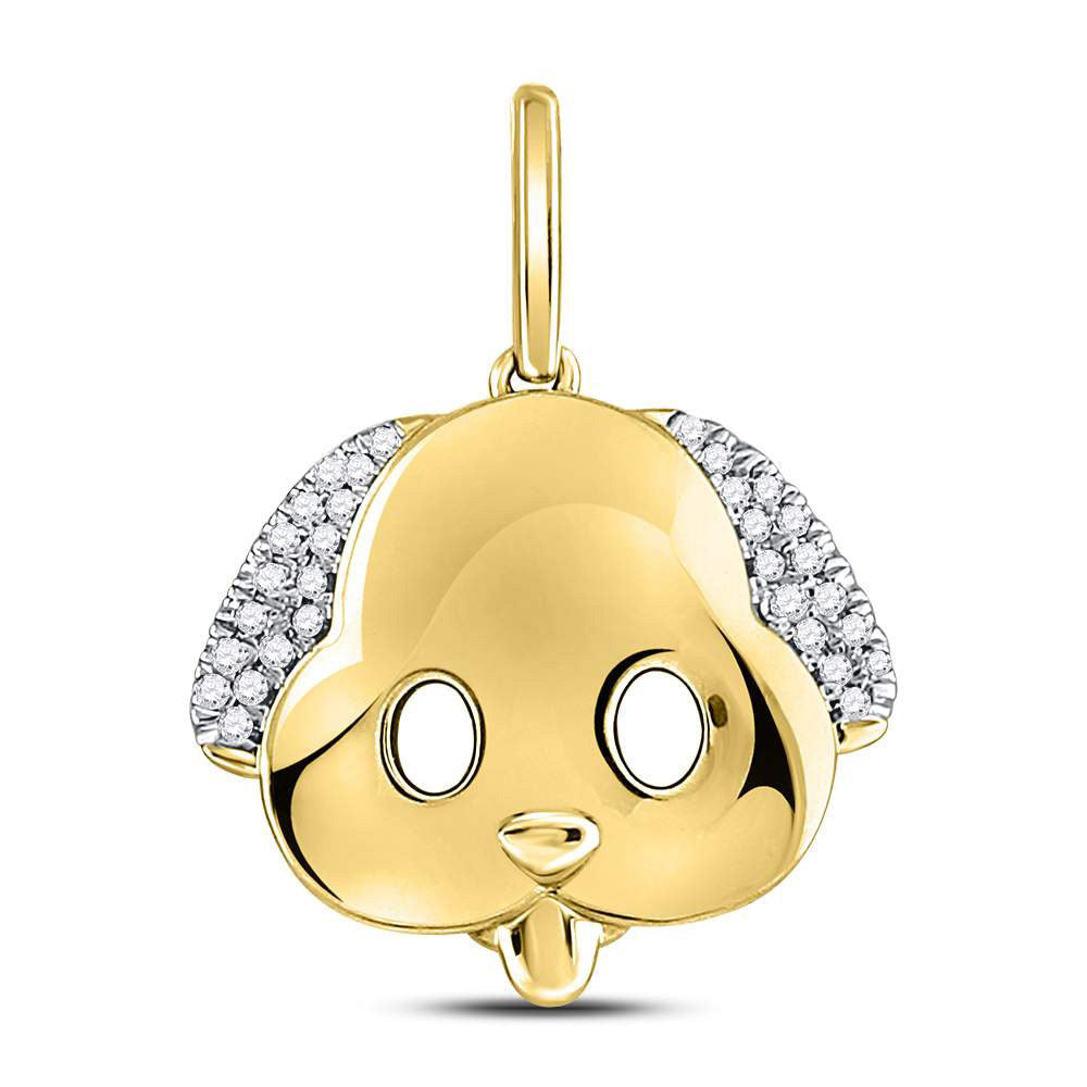10kt Yellow Gold Womens Round Diamond Puppy Dog Emoji Animal Pendant 1/12 Cttw