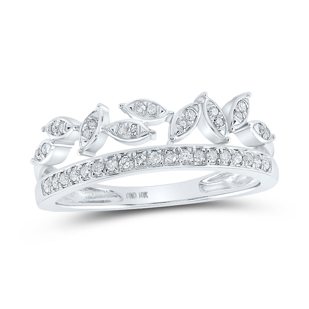 10kt White Gold Womens Round Diamond Floral Leaf Fashion Band Ring 1/6 Cttw