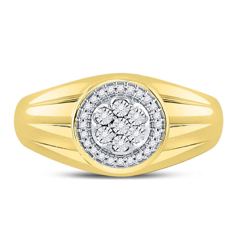 10kt Yellow Gold Mens Round Diamond Circle Cluster Ring 1/10 Cttw