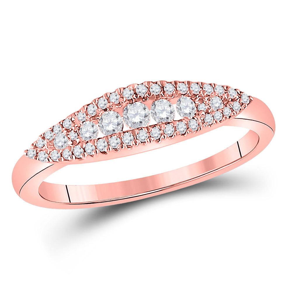 14kt Rose Gold Womens Round Diamond Modern Anniversary Band Ring 3/8 Cttw