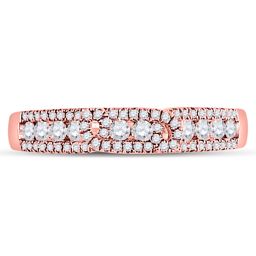 14kt Rose Gold Womens Round Diamond Triple Row Band Ring 1/2 Cttw
