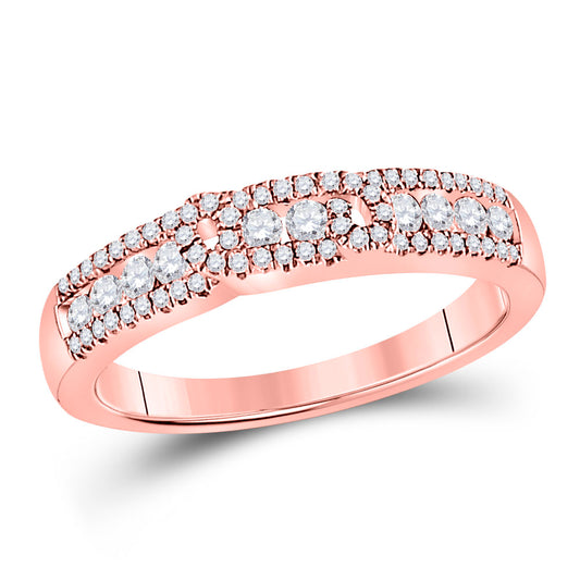 14kt Rose Gold Womens Round Diamond Triple Row Band Ring 1/2 Cttw