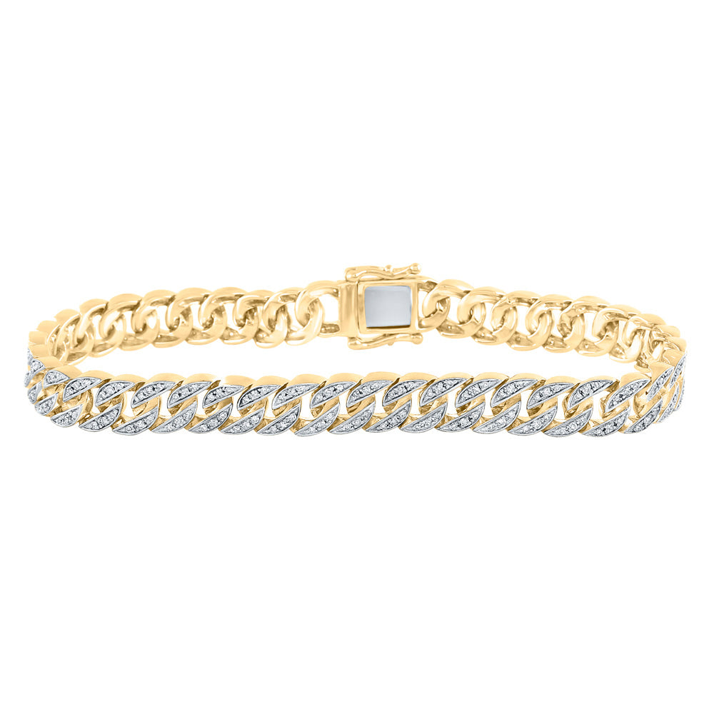 10kt Yellow Gold Mens Round Diamond Cuban Link Bracelet 1-3/4 Cttw