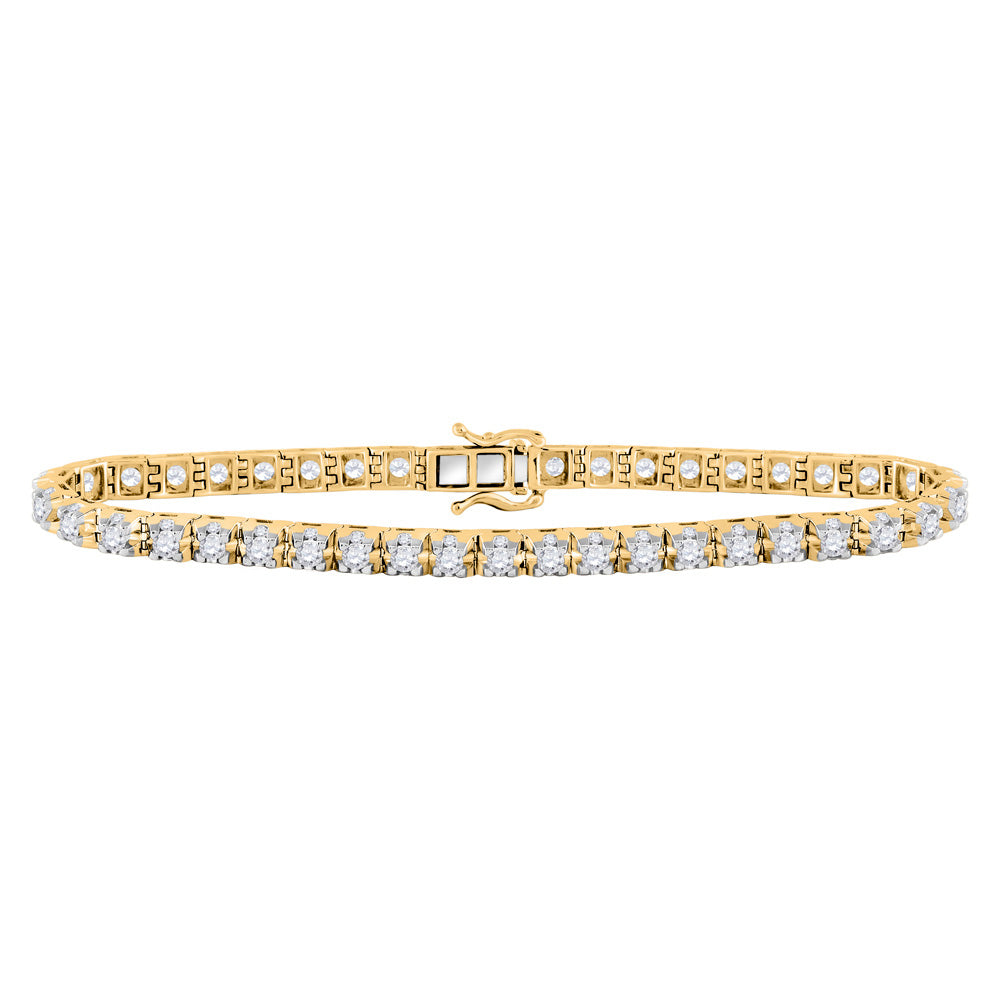 10kt Yellow Gold Womens Round Diamond Studded Tennis Bracelet 7 Cttw