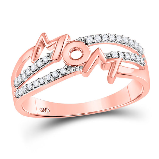 10kt Rose Gold Womens Round Diamond Mom Mother Band Ring 1/6 Cttw