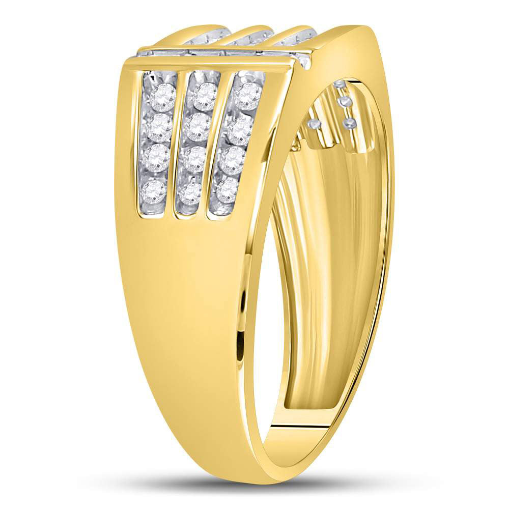 14kt Yellow Gold Mens Round Diamond Triple Row Intersecting Fashion Ring 1/2 Cttw