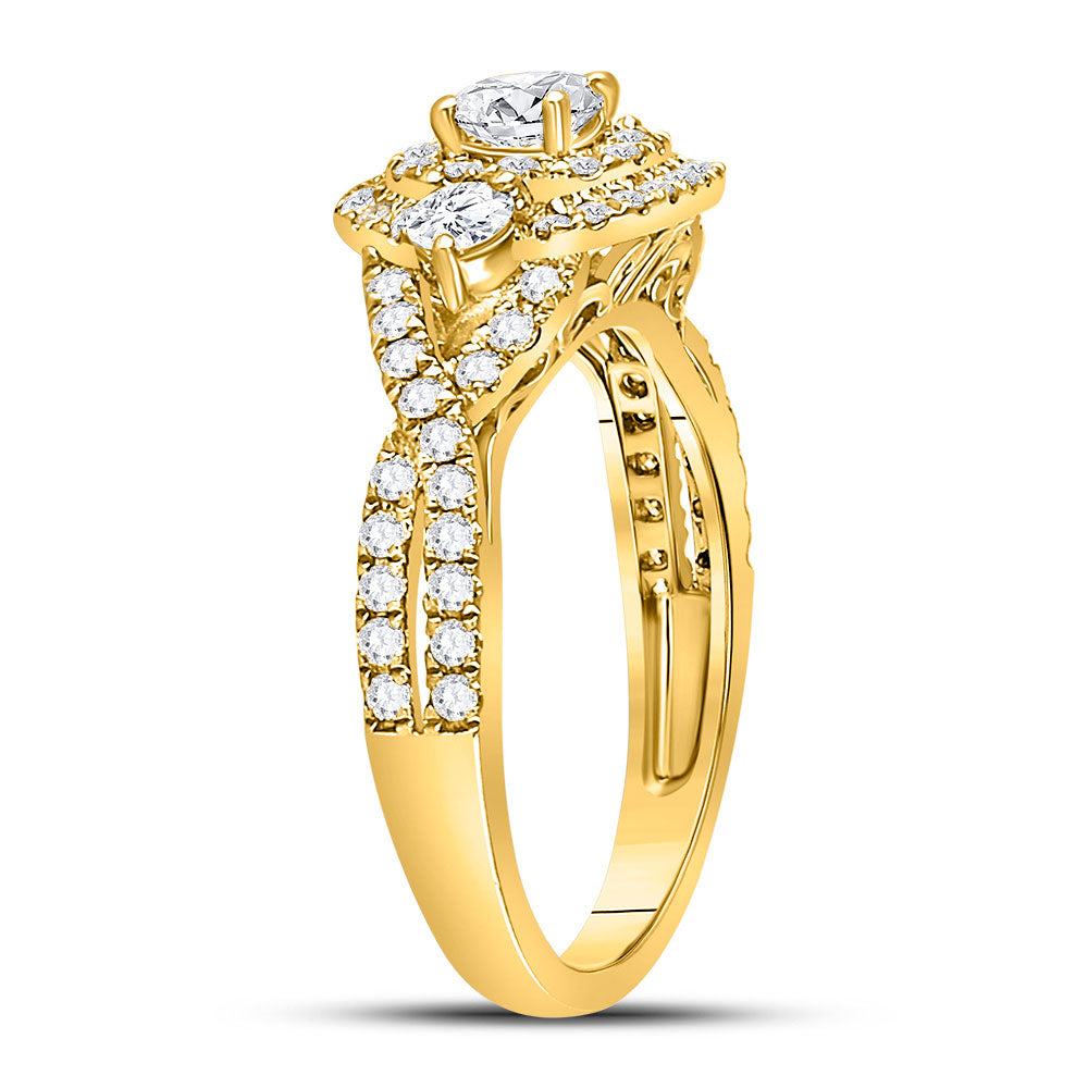 14kt Yellow Gold Round Diamond 3-stone Twist Bridal Wedding Engagement Ring 1 Cttw