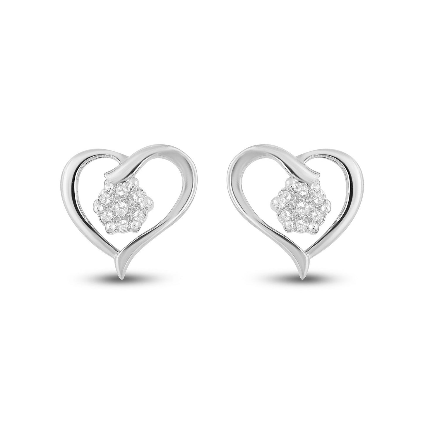 10kt White Gold Womens Round Diamond Heart Earrings 1/6 Cttw