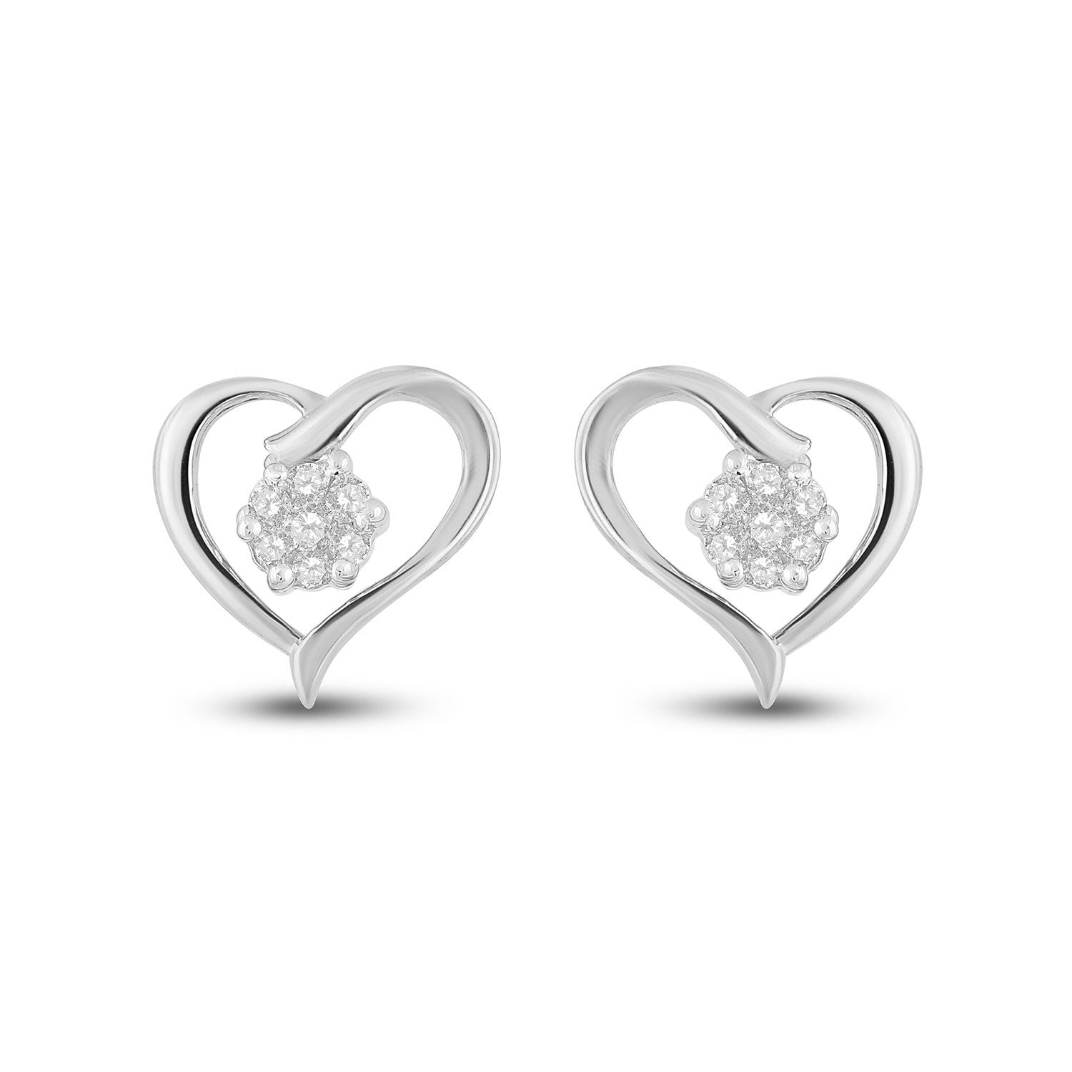 10kt White Gold Womens Round Diamond Heart Earrings 1/6 Cttw