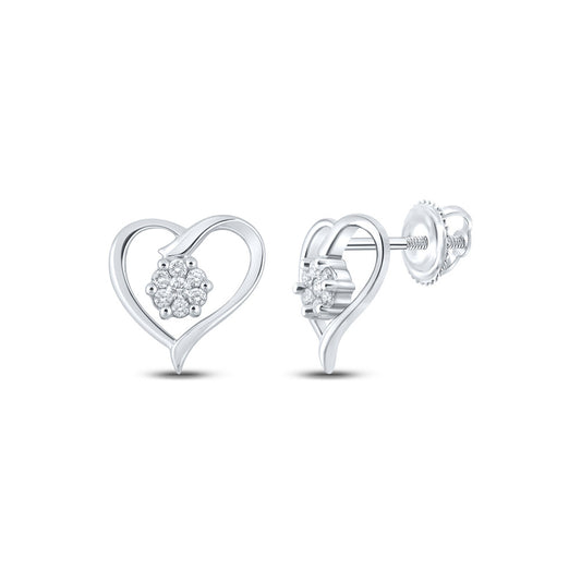 10kt White Gold Womens Round Diamond Heart Earrings 1/6 Cttw