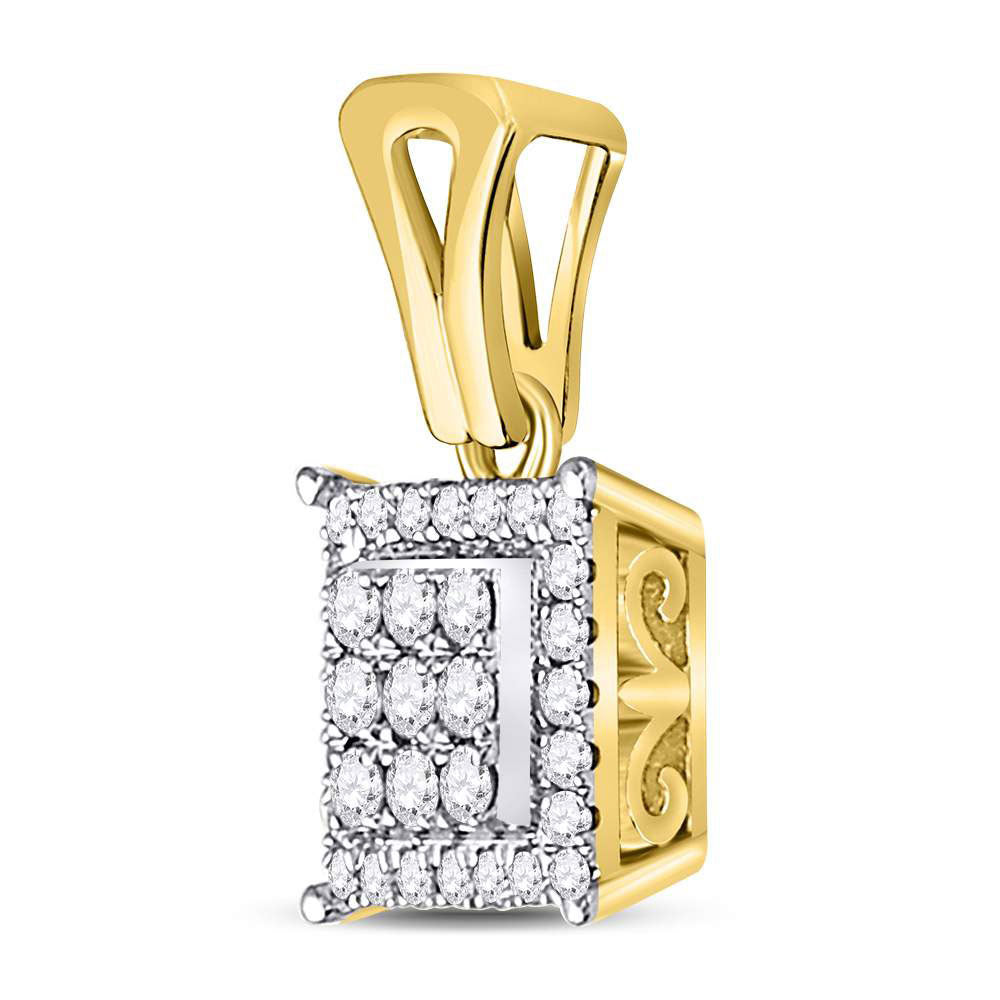 14kt Yellow Gold Womens Round Diamond Square Cluster Pendant 1/4 Cttw