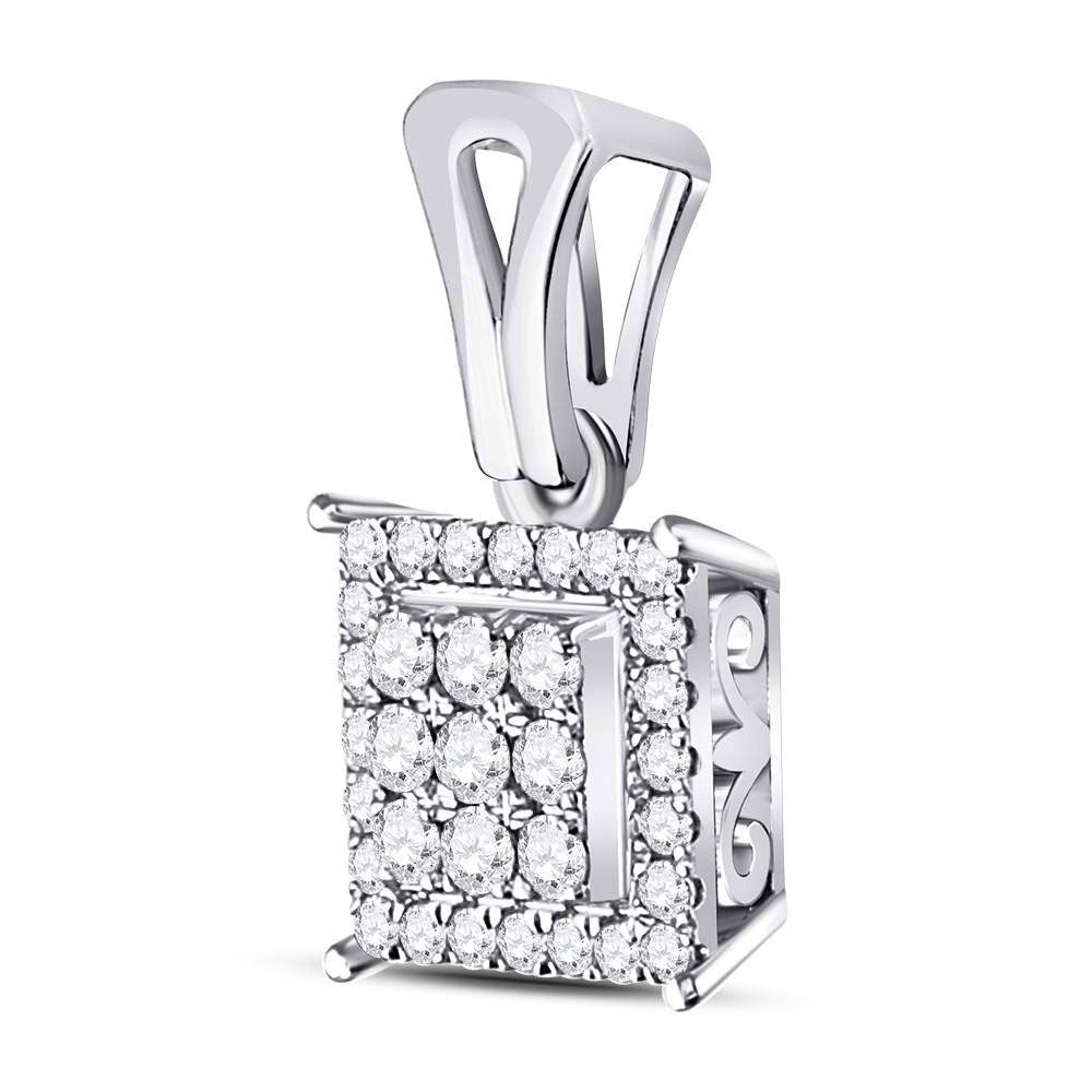 14kt White Gold Womens Round Diamond Square Cluster Pendant 1/2 Cttw