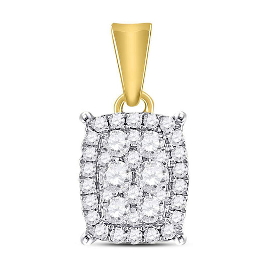 14kt Yellow Gold Womens Round Diamond Rectangle Cluster Pendant 1/4 Cttw