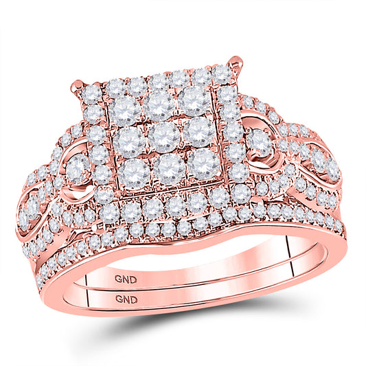 14kt Rose Gold Round Diamond Bridal Wedding Ring Band Set 1 Cttw