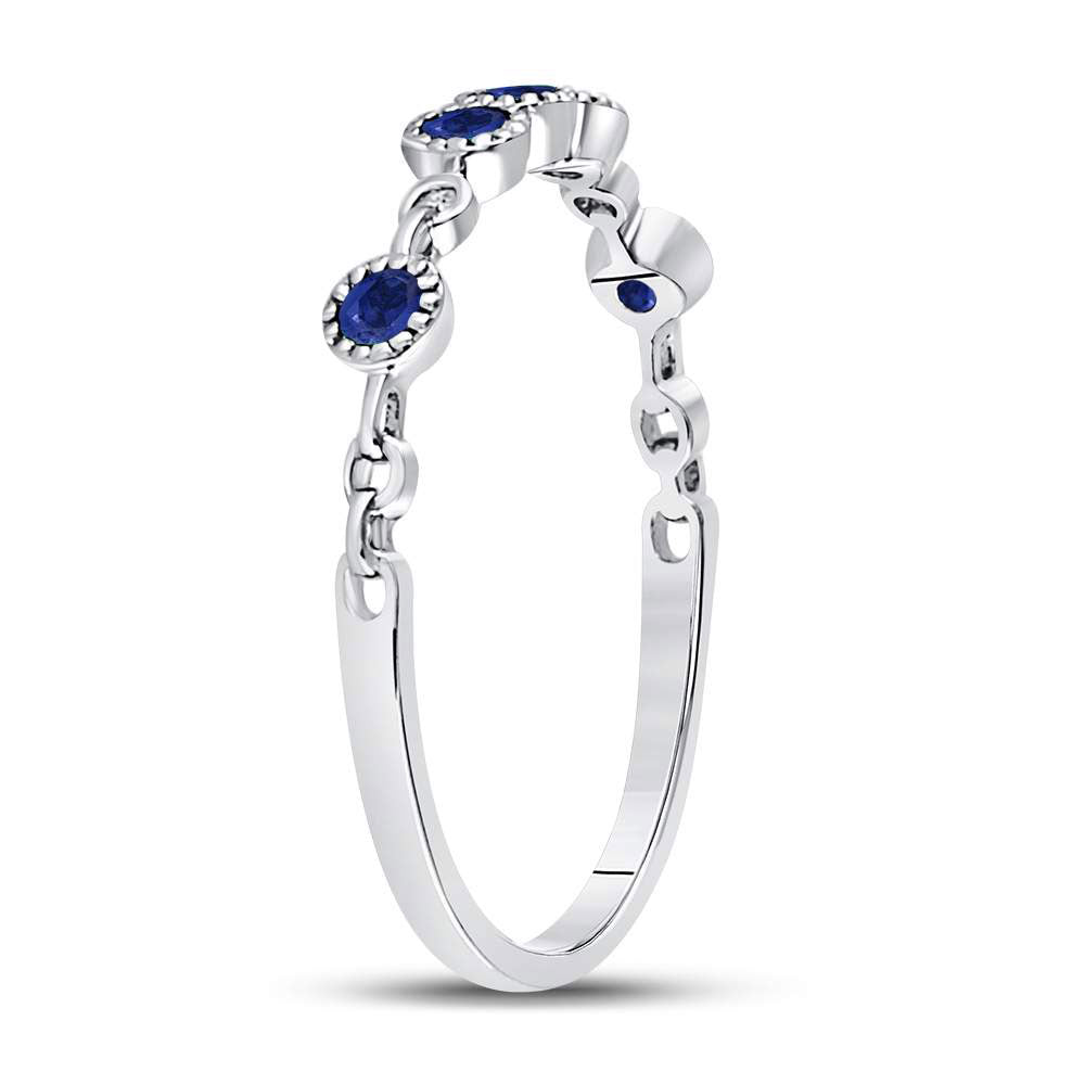 10kt White Gold Womens Round Blue Sapphire Dot Stackable Band Ring 1/5 Cttw