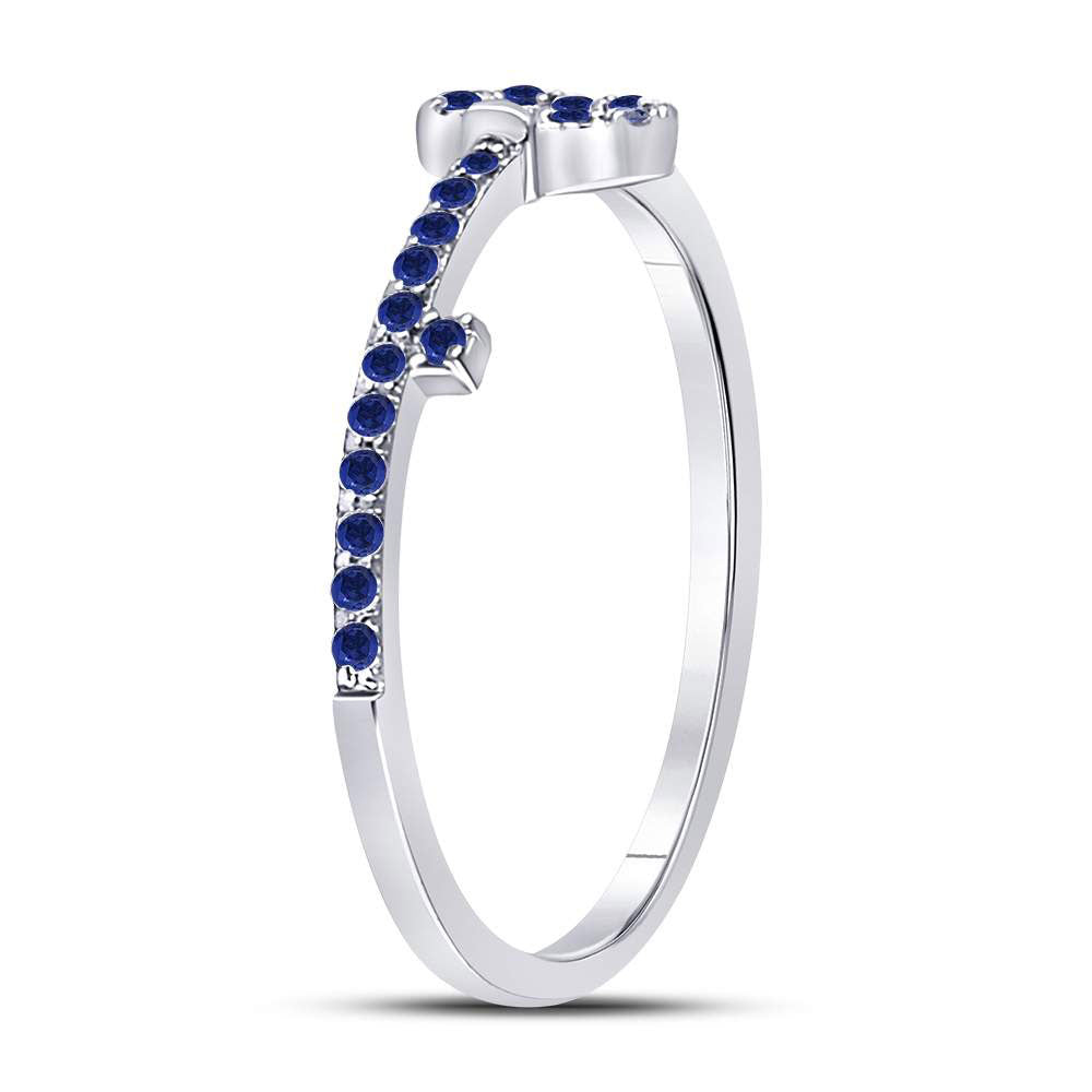 10kt White Gold Womens Round Blue Sapphire Key Stackable Band Ring 1/5 Cttw