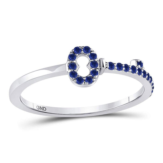 10kt White Gold Womens Round Blue Sapphire Key Stackable Band Ring 1/5 Cttw