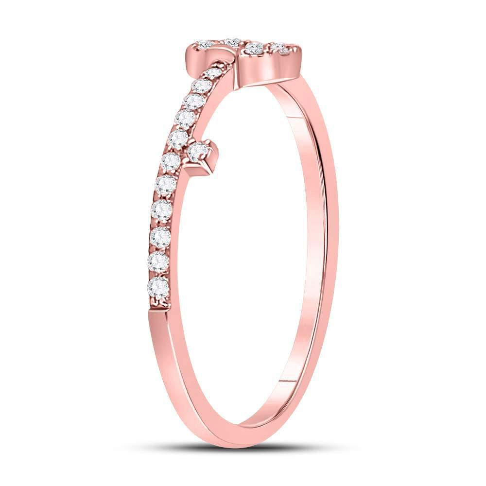 10kt Rose Gold Womens Round Diamond Key Stackable Band Ring 1/8 Cttw
