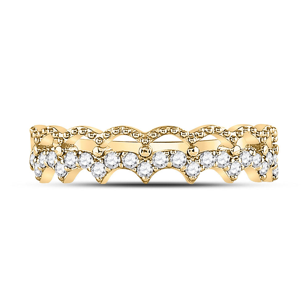 10kt Yellow Gold Womens Round Diamond Scalloped Stackable Band Ring 1/4 Cttw