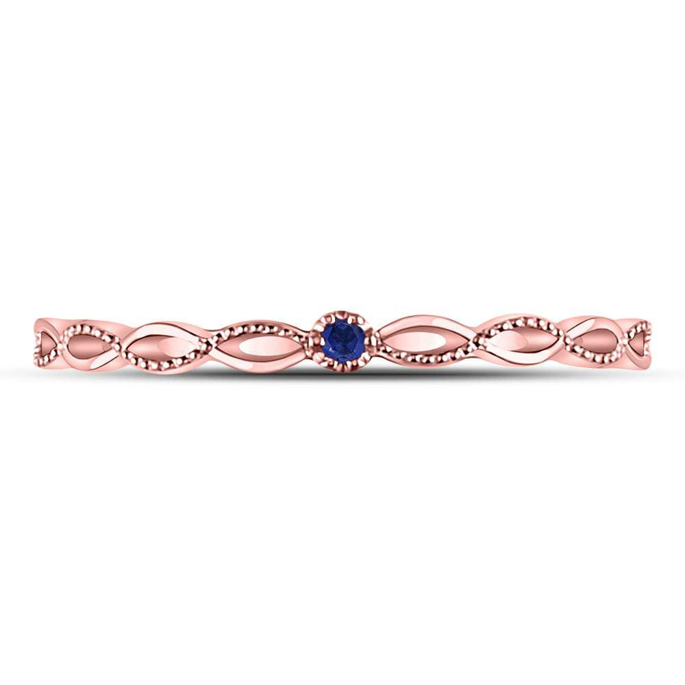10kt Rose Gold Womens Round Blue Sapphire Milgrain Stackable Band Ring .01 Cttw