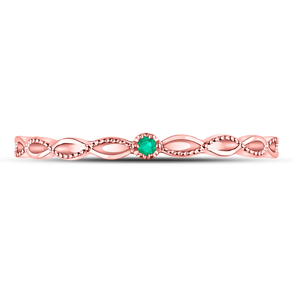 10kt Rose Gold Womens Round Emerald Solitaire Milgrain Stackable Band Ring .01 Cttw
