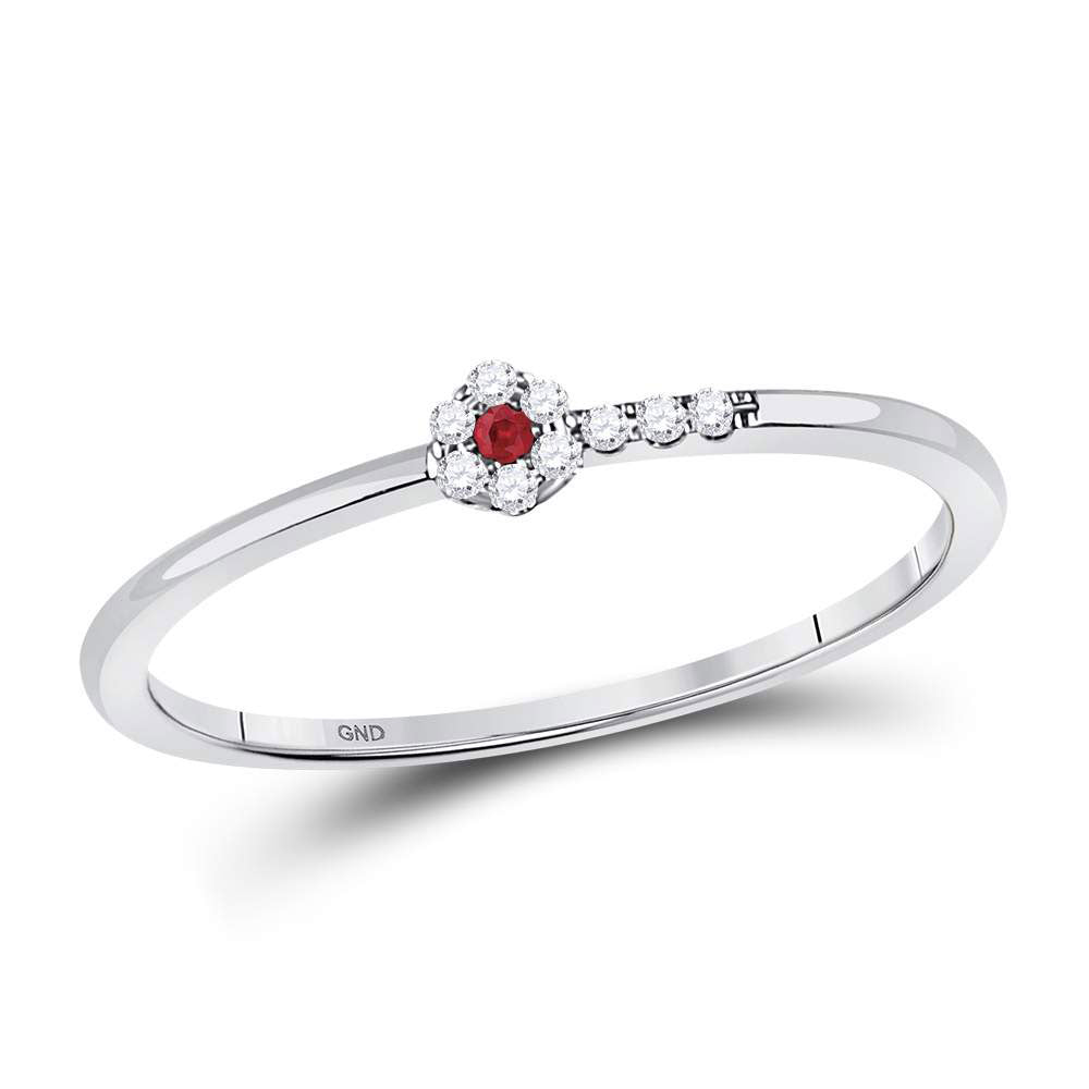 10kt White Gold Womens Round Ruby Diamond Stackable Band Ring 1/20 Cttw